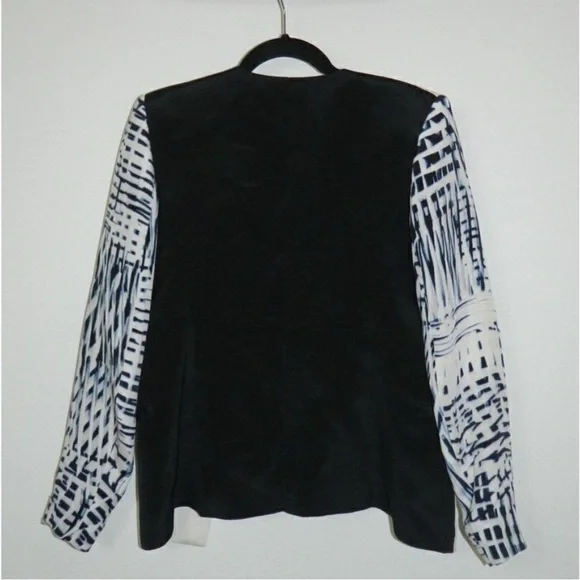 Parker Women's Black White 100% Silk Water Color Block Deconstructed Blazer- S - Picture 6 of 8